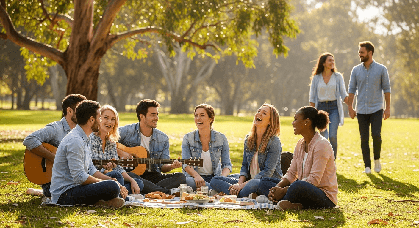 Happy diverse group of Australians enjoying the outdoors